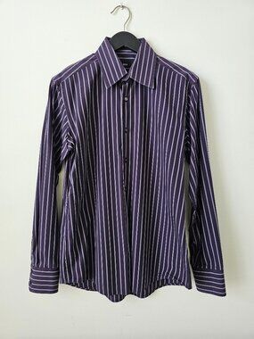 Hugo Boss Purple Grey Stripe Cotton Men's Dress Shirt Top 40 / 15.75